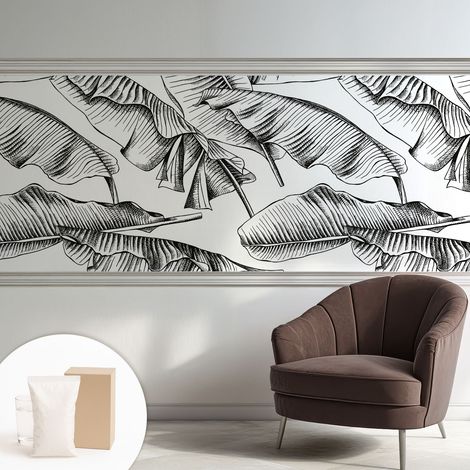 Papier peint intissé mural pour salon chambre à coucher tendance et originale - Colle incluse gratuite Feuilles de bananier 250x104 cm (1/5)