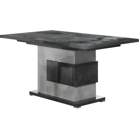 Altobuy – Table de repas extensible 160/200 x 90 cm – Pied central en acier chromé – Finition mélaminée gris aspect pierre – 6 places (1/5)
