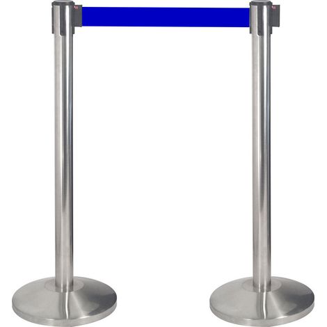 2 Colonnine Tendinastro 3 metri in Acciaio Inox Spazzolato Ø36x101 cm Nastro Blu (1/5)