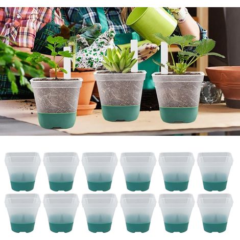 12 macetas reutilizables con base de silicona flexible y 12 etiquetas para plantas. (1/5)