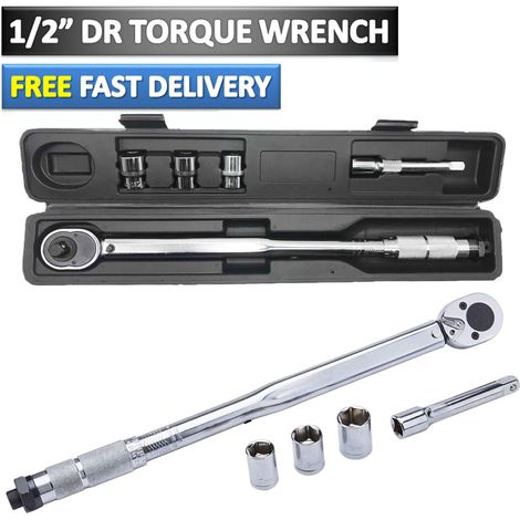 Ratcheting Torque Wrench 1/2" Square Socket Drive Extension Adjust 28-210Nm Set (1/5)