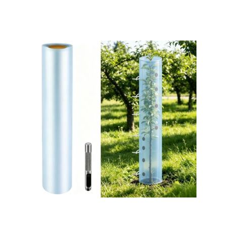 Gaine de tronc DIY PE/PVC anti-animaux pour jardin, Composition : 43 × 500 cm, avec perforateur et 100 colliers de serrage démontables, Couleur : bleu clair (1/5)
