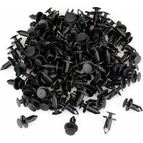 120 Befestigungsclips, Kunststoffnieten für Autos, schwarze Clips, gerippte Kunststoffnieten, 8 mm Loch, Schnappnieten.