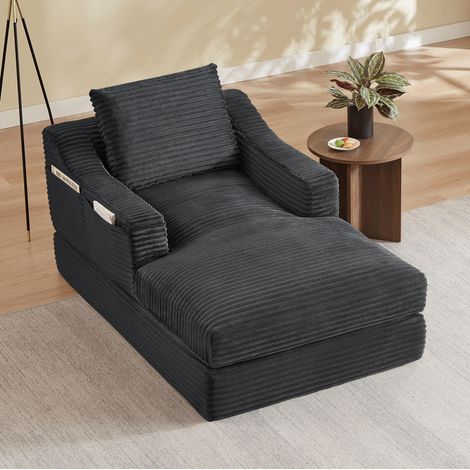 Divano letto singolo in velluto a coste grigio OKMYHOME (1/5)