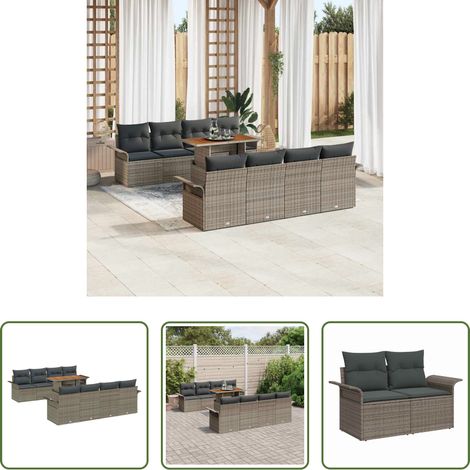 Rotin synthétique - Ensemble de canapé de jardin 9 pcs Gris Poly rotin (1/5)