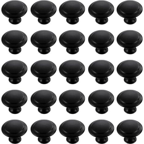 Set mit 25 runden, schwarzen Edelstahlknöpfen für Schränke, Schubladen und Regale, inklusive Befestigungsschrauben (30 mm)