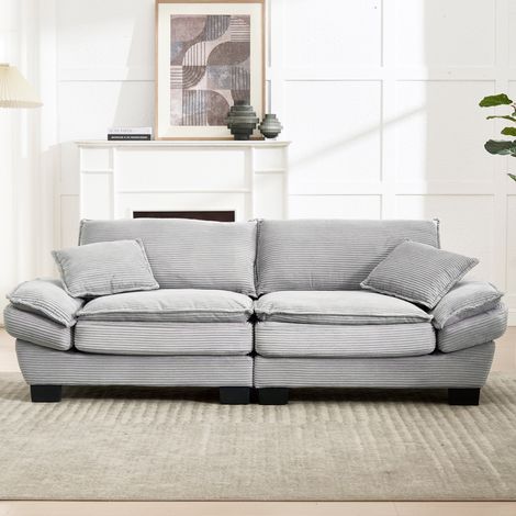Sofá 224x81x81 Cm Terciopelo Gris Claro, Asiento Ultraprofundo, Estructura Madera Y Patas Negras (1/5)