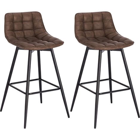 WOLTU 2X Taburete de Bar con Respaldo Paquete de 2 Marco de Metal Muebles Cocina Asiento de Cuero Sintético Taburete Alto Cocina Sillas Alta Bar Cocina Marrone