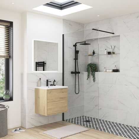 Signature Icon Black Wet Room Screen 1200mm Wide - 8mm Glass (1/5)