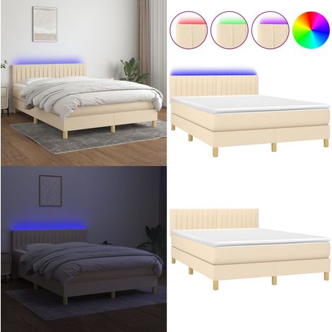 Boxspringbett mit Matratze & LED Creme 140x200 cm Stoff - Boxspringbett - Betten - Schlafräume - Cremefarbenes Bett - Lattenrost - Home & Living