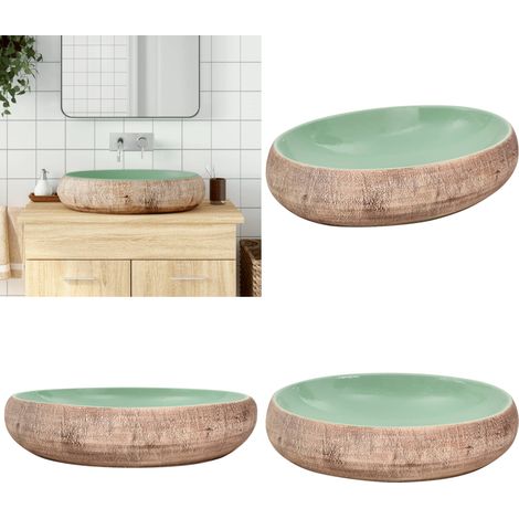 Vasque à poser vert et marron ovale 59x40x15 cm céramique - Lavabo Design - Lavabo Céramique - Lavabo Suspendu - Évier Salle De Bain - Meuble Salle De Bain - Home & Living
