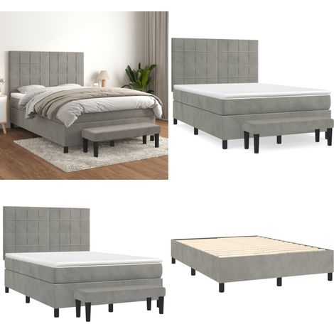Boxspringbett mit Matratze Hellgrau 140x200 cm Samt - Samtbett - Boxspringbett - Doppelbett - Schlafzimmermöbel - Luxusbett - Home & Living (1/5)