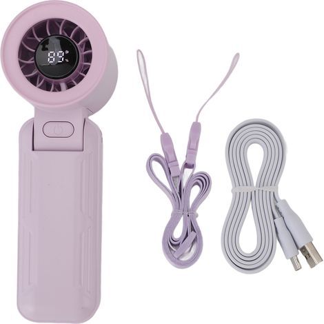 Silent portable turbo fan, 5 speeds, 3000 mAh battery operated, handheld, 135-degree foldable digital display, for travel, home, office, purple (1/5)