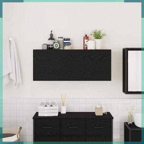 Armoire murale de bain - 860104 - Noir - Bois d'ingénierie - 100 x 25 x 40 cm (1/5)