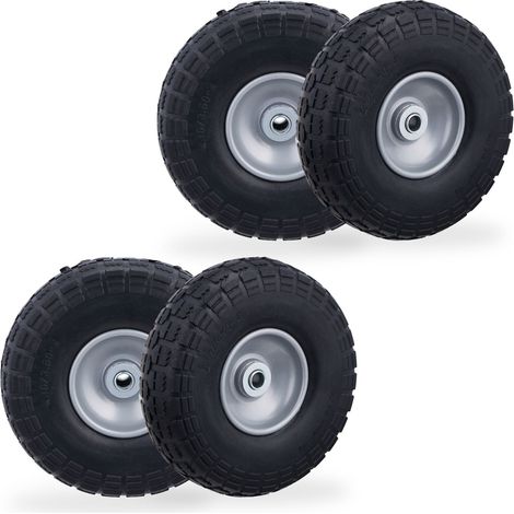 Lot de 4 roues de chariot robustes diamètre 26 cm manœuvre aisée surface profilée en caoutchouc noir (1/4)