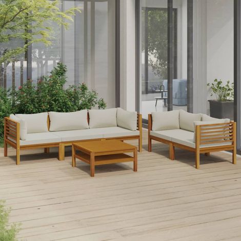 Salon de jardin 6 pcs,Mobilier de terrasse,Table et Chaise pour Relax avec coussin crème Bois d'acacia solide -YZ560083 (1/5)