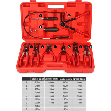 9-piece set of automatic hose clamps, flexible wire type, swivel-jaw starter clamps, oil seal remover, screwdriver tools (1/5)
