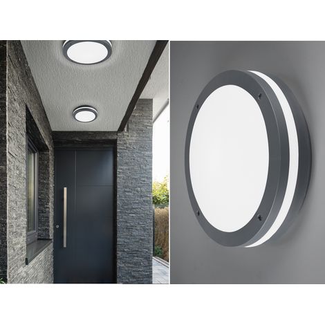 LED Außen Deckenleuchte Wandleuchte 2er SET mit Bewegungsmelder Anthrazit, Ø30cm (1/5)