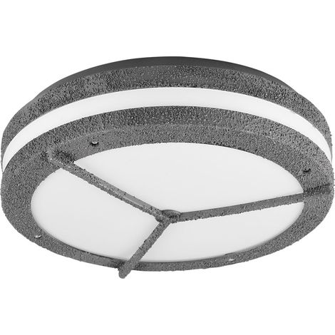 Aussendeckenleuchte Industriell Wandleuchte Aussen rund Deckenlampe Außen IP54, betonfarben, 2x E27, DxH 30x9 cm