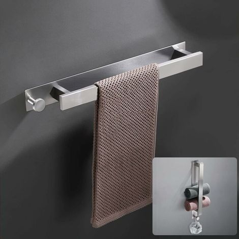 royaluxe- Porte Serviette Salle de Bain sans PerçAge, Accroche Serviette en Acier Inoxydable Invité Acier, Porte-Serviettes Auto Mural AdhéSif avec Crochet et Cuisine 40 Cm Support de Serviettes (1/5)