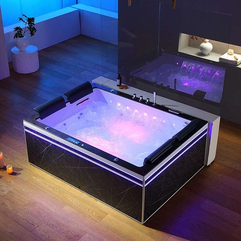 Boreal Sauna – Baignoire balnéo thérapeutique 2 à 4 places – 30 jets hydromassage – Dimensions 190x140 cm – Finition marbre noir avec LED (1/5)