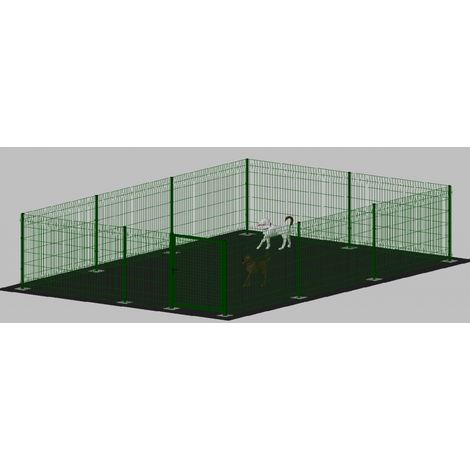 .Recinto-Box Modulare per Cani in Ferro Zincato e Verniciato Verde-con Pali a Tassellare - cm 600x400x142h (1/2)