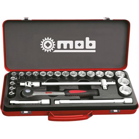 Coffret métallique 1/2" 25 pièces 6 pans cliquet rond - MOB (1/3)