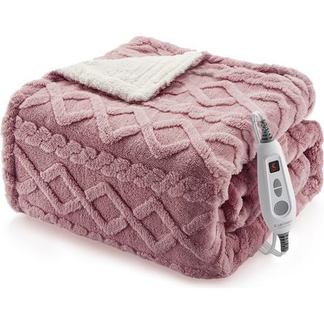 Couverture chauffante électrique ultra-douce – 6 niveaux de chaleur – arrêt automatique – protection surchauffe – contrôleur LCD – lavable – rose, 180x200cm