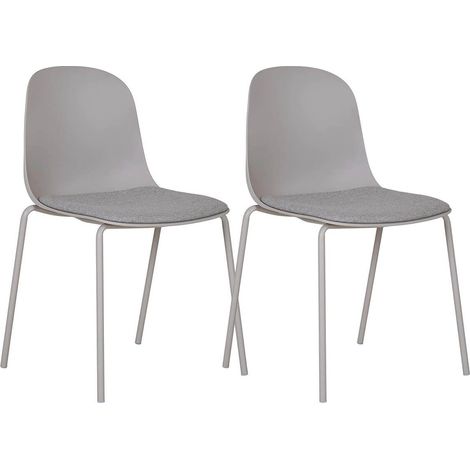 LENA - Lot de 2 Chaises Coque Polyester et Pieds Métal Gris Assise Mousse et Tissu (1/5)