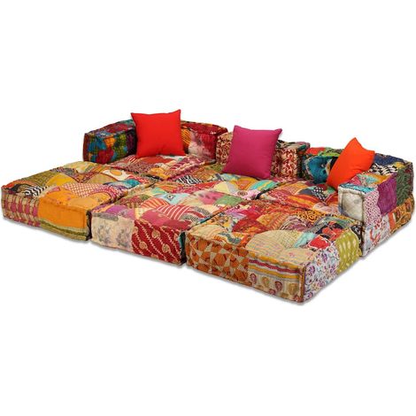 Maison Exclusive - Pouf Modulare a 3 Posti in Tessuto Patchwork (1/5)