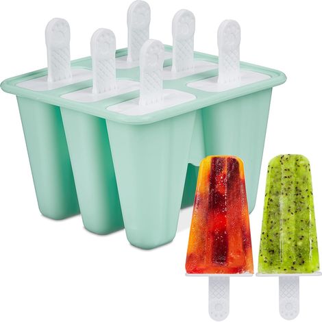 Moules à glaçons en silicone, lot de 6, 80 ml par moule, avec bâtonnets, sans BPA, pour enfants, turquoise et blanc (1/5)
