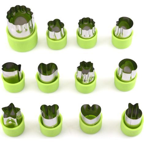 Lot de 12 Emporte-Pièces pour Légumes, Fruits et Biscuits - en Acier Inoxydable avec Poignée, Vert (1/5)