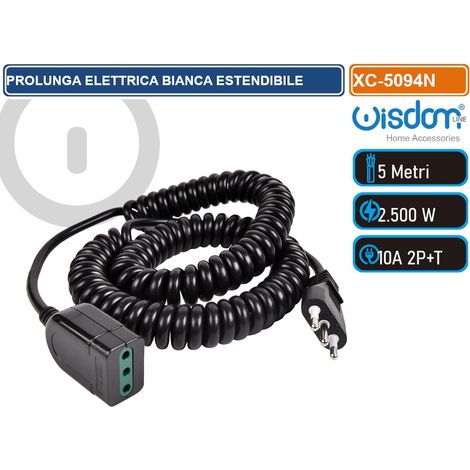 PROLUNGA ELETTRICA NERA ESTENDIBILE A 5 METRI CON SPINA 10A 2P/T - USO INTERNO IDEALE PER CASA E UFFICIO (1/4)