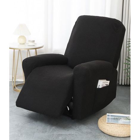 Electric Reclining Armchair Cover, Jacquard Black Cover for Relax Sofa, Elastic Stretch Armchair Cover 4 Pieces with Pockets (1/5)