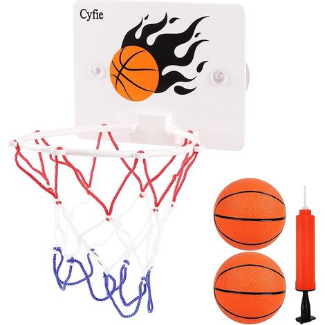 Panier Mini Basketball - Avec Ventouse - Pour Bureau Chambre Salle De Bain - 2 Balles Et Pompe Incluses - Jouet En Plastique Sans Danger