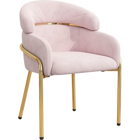 Chaise de salle à manger en velours rose avec pieds en métal, design léger et élégant (1/5)