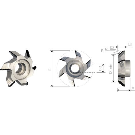 FRESE BORDATRICI IN DIAMANTE MULTIRAGGIO ATTACCO HSK - MOBILTECNICA  .8D81,1  b 28  ZTOT6  DB HSK25R  R 1,5  R1 2  R2 3  SX  H3