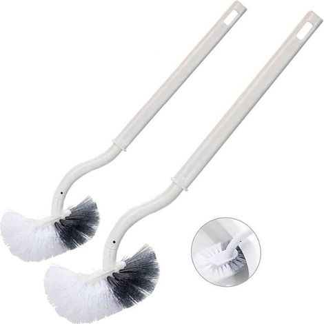 Brosse WC à manche long - MICH - Lot de 2 - Poils solides - Nettoyage en profondeur - Blanc - 40 cm (1/4)