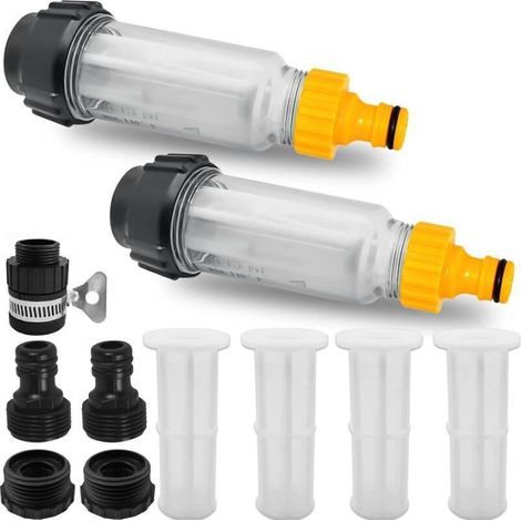 Filtre à eau pour tuyau d'arrosage 3/4 pouces – Ensemble 2 filtres + 4 inserts filtrants + 5 adaptateurs rapides – Protection nettoyeur haute pression (1/5)