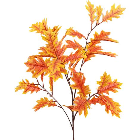 Feuilles de chêne artificielles, tissu en soie, tige de fer Flexible, fausse décoration de maison, Orange (1/5)