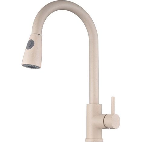 Robinet de cuisine extractible, pivotant à 360°, avec flexible eau chaude/eau froide de 60 cm, blanc cassé. (1/3)