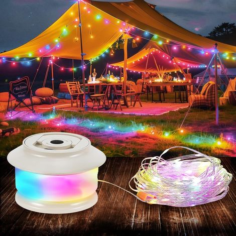 Guirlande Lumineuse de Camping, 20M Guirlande Camping Rechargeable avec 5 modes d'éclairage Batterie rechargeable de 3000 mAh Étanche Multicolore pour la décoration de jardin/de tente/de festival (1/5)