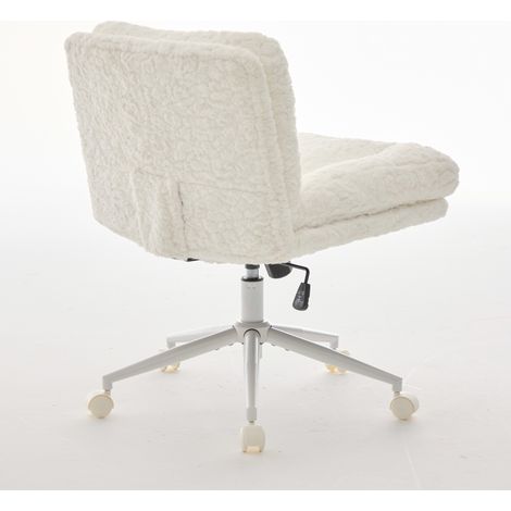 Chaise de bureau pivotante crème avec assise large 26,4 pouces en tissu imitation alpaga et base métal (1/5)