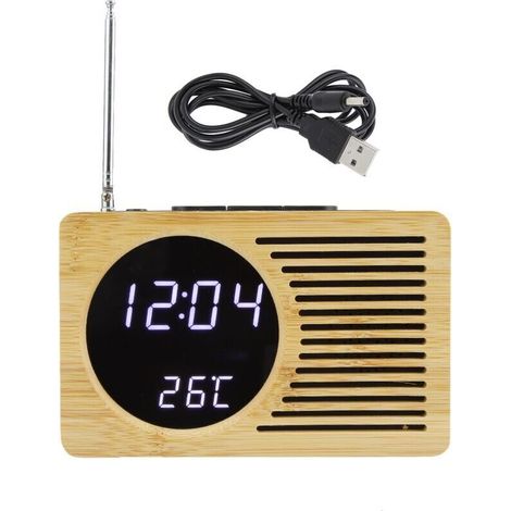 Réveil numérique LED USB polyvalent, thermomètre, affichage de l'he et de la température, Radio FM Réveil Bureau Radio-réveil