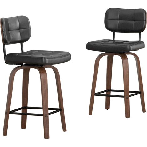 Tabourets de bar Curve pivotants en PU avec dossier incurvé en bois et structure métallique, lot de 2 (1/5)