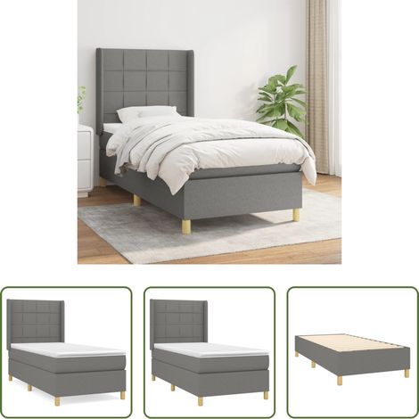 vidaXL Tête de lit réglable - Sommier à lattes de lit avec matelas Gris foncé 80x200 cm Tissu (1/5)