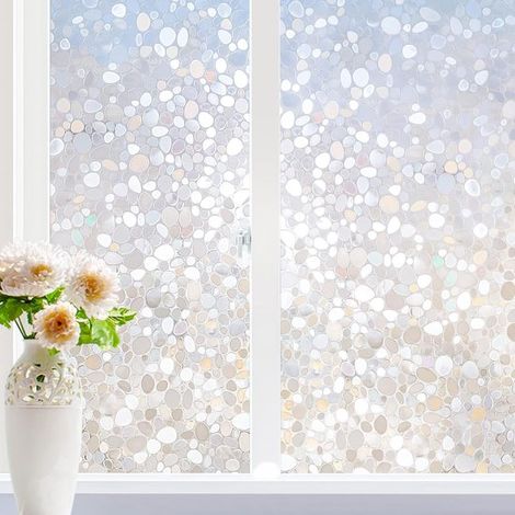Pellicola per finestre con effetto vetro satinato statico, texture a ciottoli, 45 x 200 cm, per la privacy. (1/5)