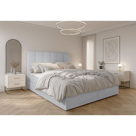 AX LIVING Boxbett Merea Boxspringbett Grau mit Bettkasten 140x200 cm