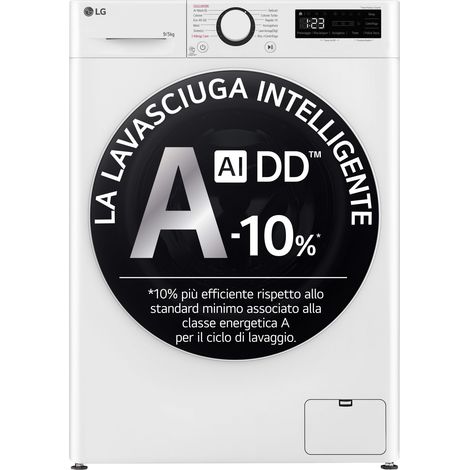 LG D2R5S09TSWW Lavasciuga slim 9/5kg AI DD Classe E 1200 giri TurboWash 360 Vapore Bianco (1/5)