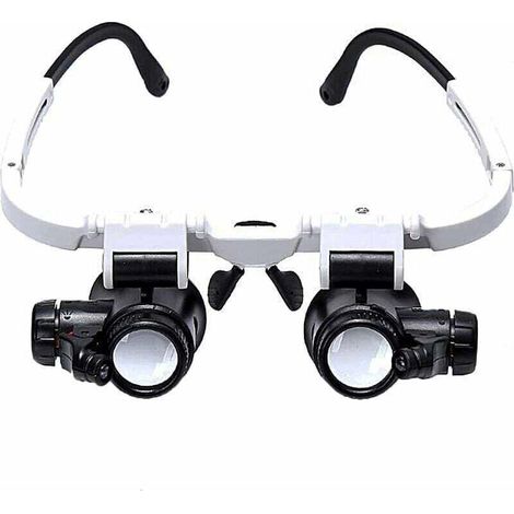 Lunette Loupe - 2 Lumières LED - Loupe Binoculaire - Lampe Loupe Grossissante pour Horloger, Lecture, Bijoutier, Couture - 8X-15X-23X (1/4)